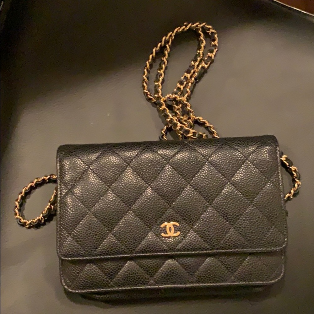 Chanel wallet on chain black Caviar skin with gold